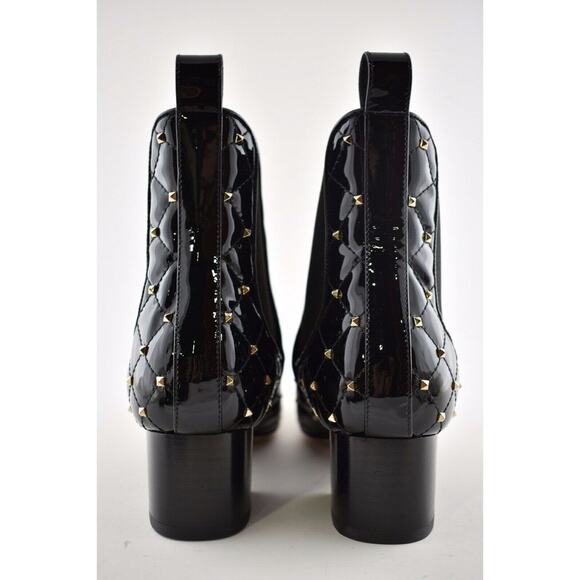 Valentino Rockstud Chelsea Spike Black Patent Stud Heel Short Ankle Bootie 37 - Picture 11 of 12